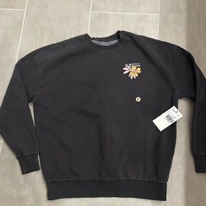 NWT MENS SIZE SMALL O'Neill Charcoal Crewneck Sweater with Floral Accent